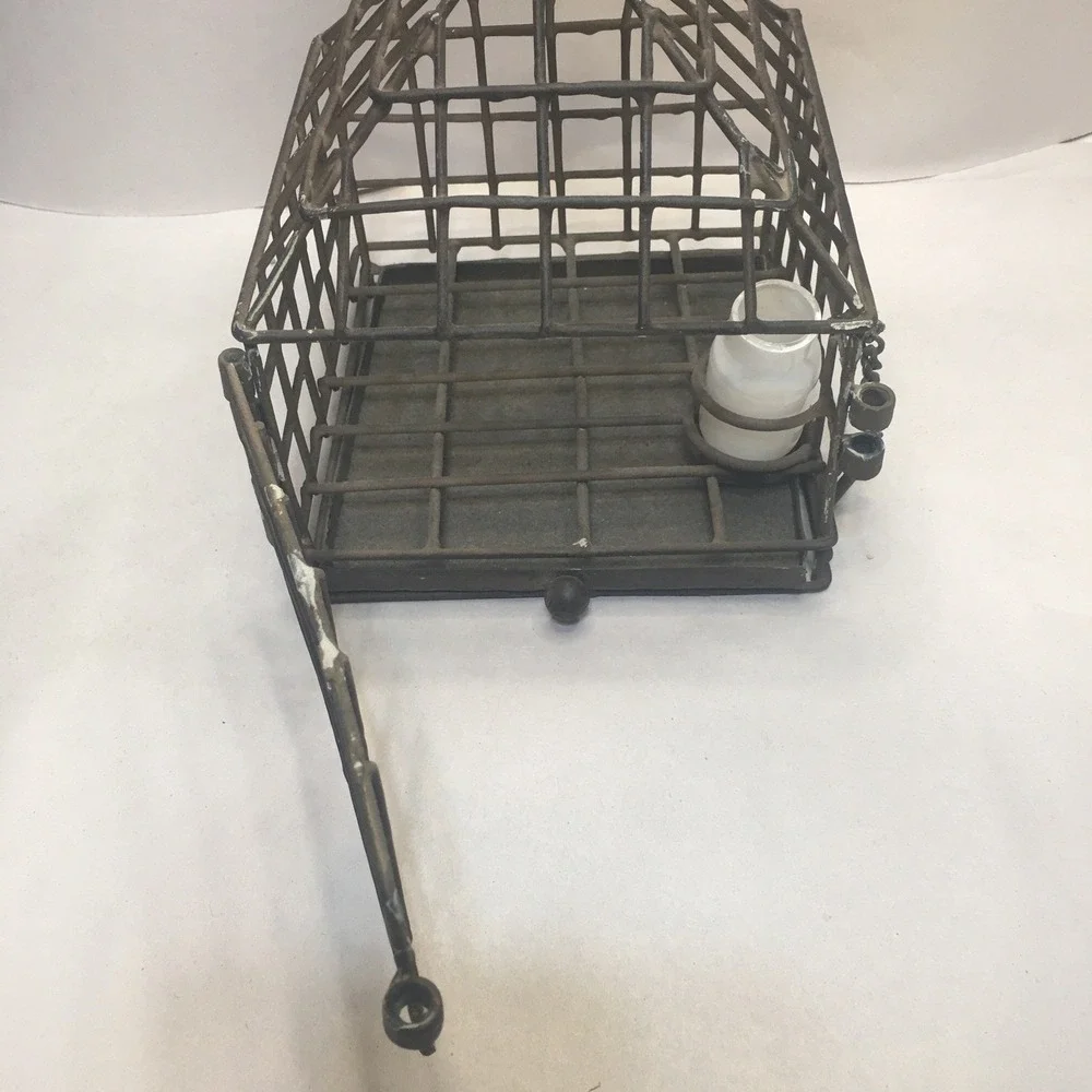 Vintage Iron Metal Bird Cage With Bird On Top w/ Hinge opening,pull Out Tray